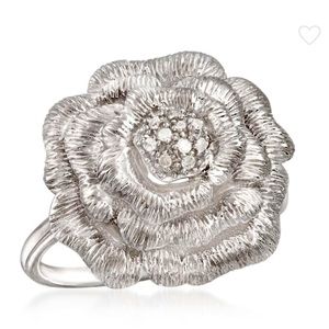 NIB Ross Simmons SS Rose Ring With Diamond Accents size 7